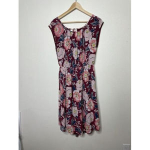 Loft Floral Dress Short Sleeve Red And Pink Size Large